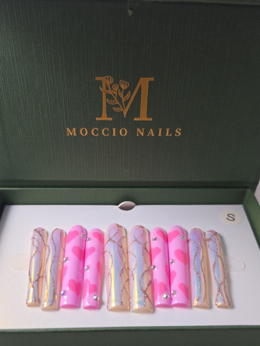 Pink Heart & Holo Press-On Nail Set